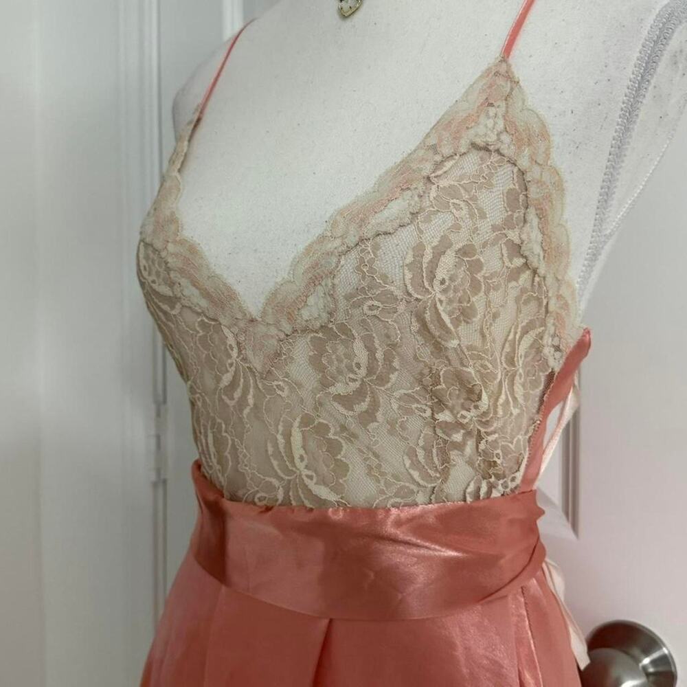 Victoria’s Secret Vintage 1980s Satin Pink  With Lace Top Gown Size Small - Picture 4 of 7